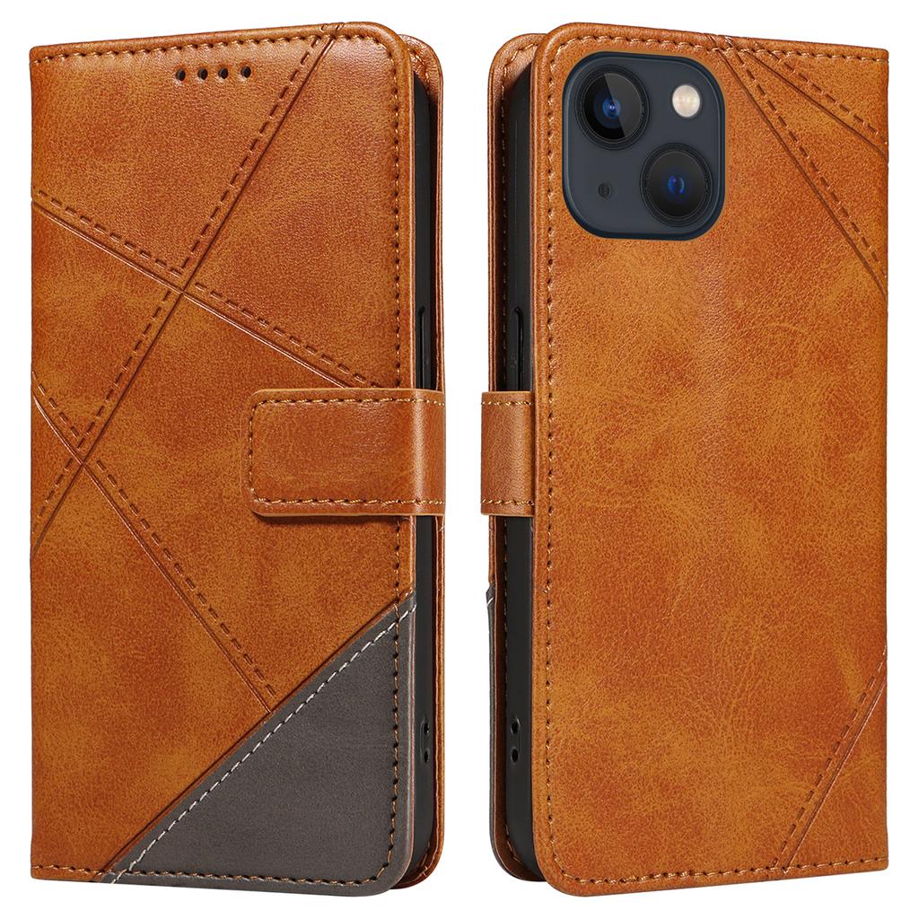 For iPhone 14 Case Wallet Geometric PU Leather Phone Cover Calf Texture
