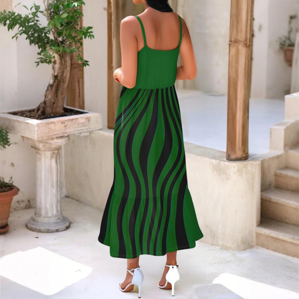 Women's Long Beach Casual Elegant Spaghetti Strap Maxi Dress Striped Low-key Flowing Bohemian Dress