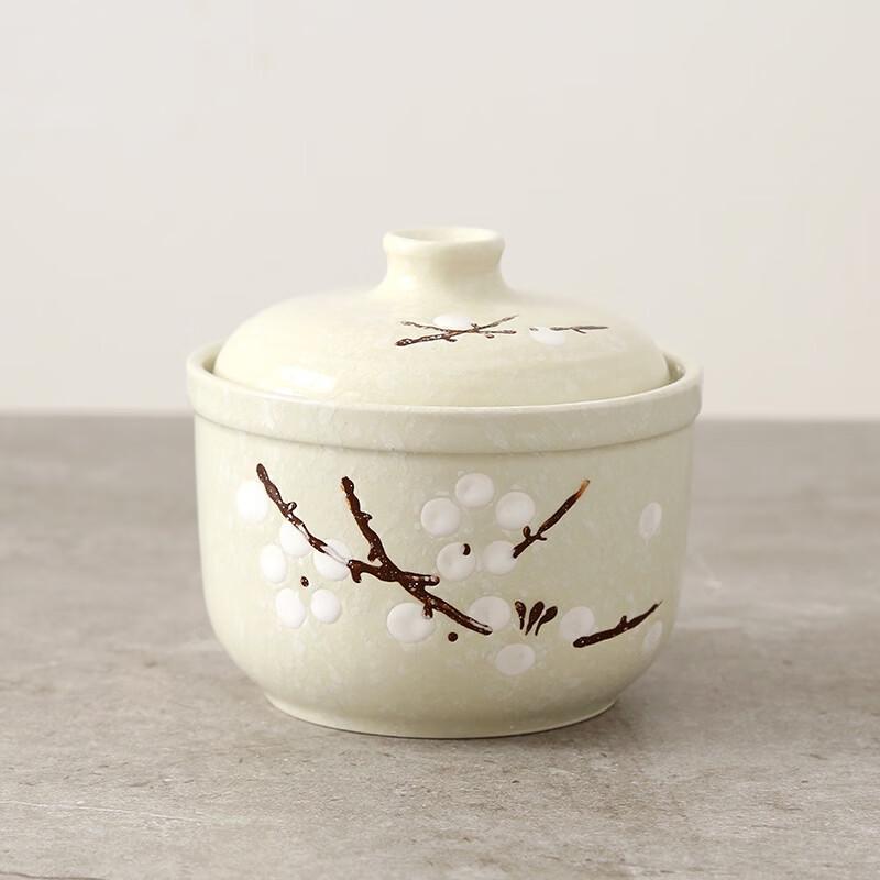 Di Rui En Ceramic Plum Blossom Stew Pot Set with Lid Small, Set of 2