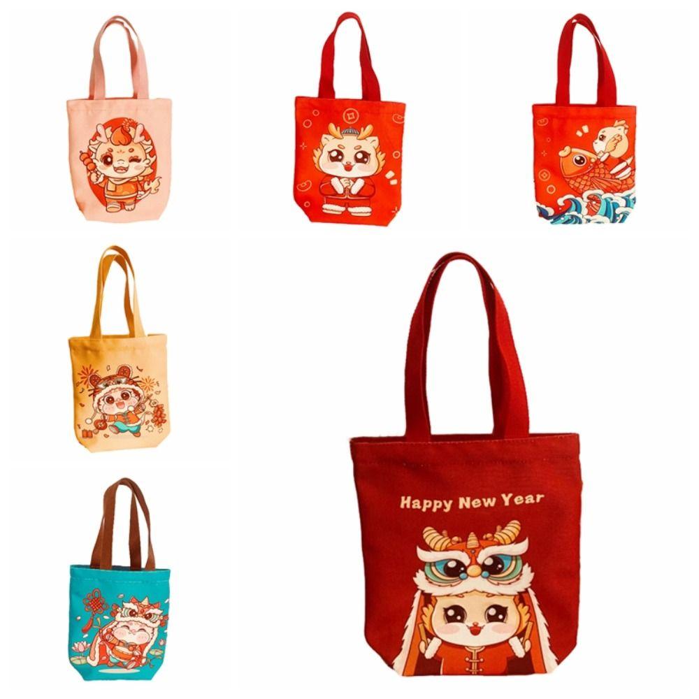 Animal Print Happy New Year Handbag Letter Cartoon Dargon Tote Bag  Outdoor