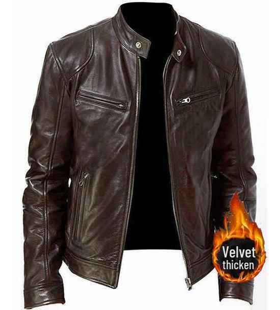 

Мужская зимняя облегающая куртка из искусственной кожи с воротником-стойкой и бархатной подкладкой 4XL