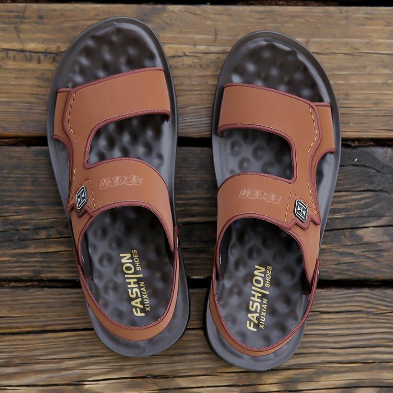 Модные летние новые мужские кожаные тапочки для отдыха на открытом воздухе нескользящие — фото 6