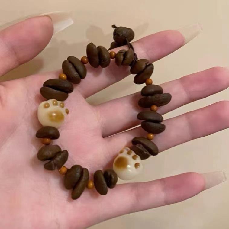 Coffee Bean Cat Paw Cute Braided Rope Bracelet for Girls, Stylish and Unique Bracelet, New Couple's Jewelry