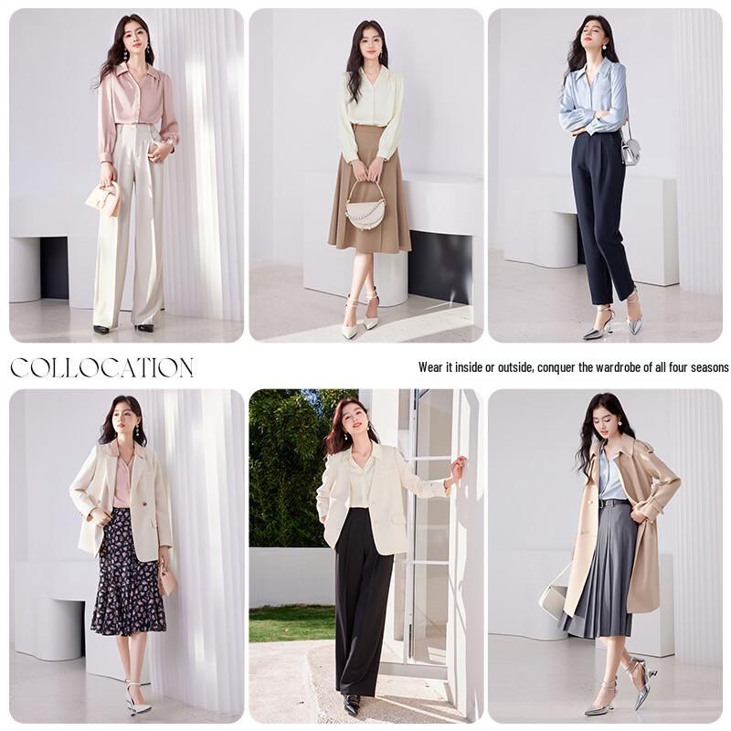 Xiangying Women's V-Neck Chiffon Long Sleeve Blouse