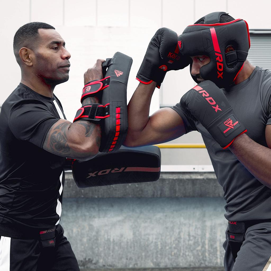 RDX KARA Series Kick Mitts with Solid Handle Mayan Hide for Muay and Authentic Japanese Product Grips, Leather, Kickboxing, Thai, Coaching, Training,