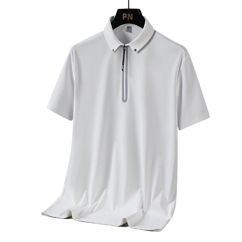 Kurzarm-Poloshirt aus Eisseide für Herren, lockere, schnelltrocknende Kleidung, Revers, Halbarm-T-Shirt