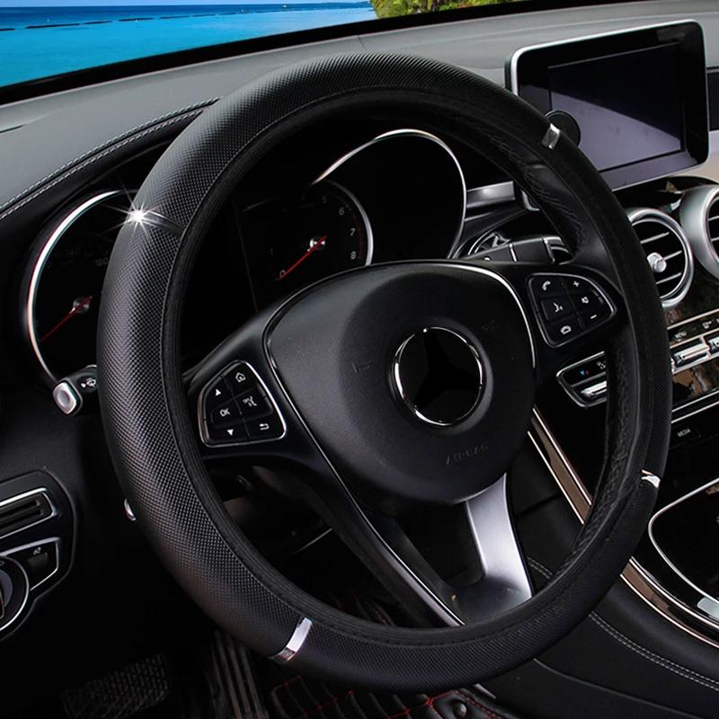 Car Steering Wheel Cover Car Steering Wheel Universal Leather Anti-slip Protective Cover Car Interior Accessories 38CM