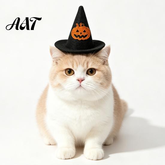 Pet Store Promotional Accessory Halloween Witch Hat, Bows/Pumpkins Decor, Adjustable Felt Cute Cat Hat Costume Accessory, Lightweight Comfortable