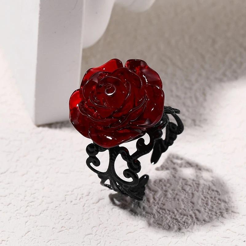 1pc Gothic Red Rose Adjustable Opening Ring Wizardry Gothic Style Jewelry