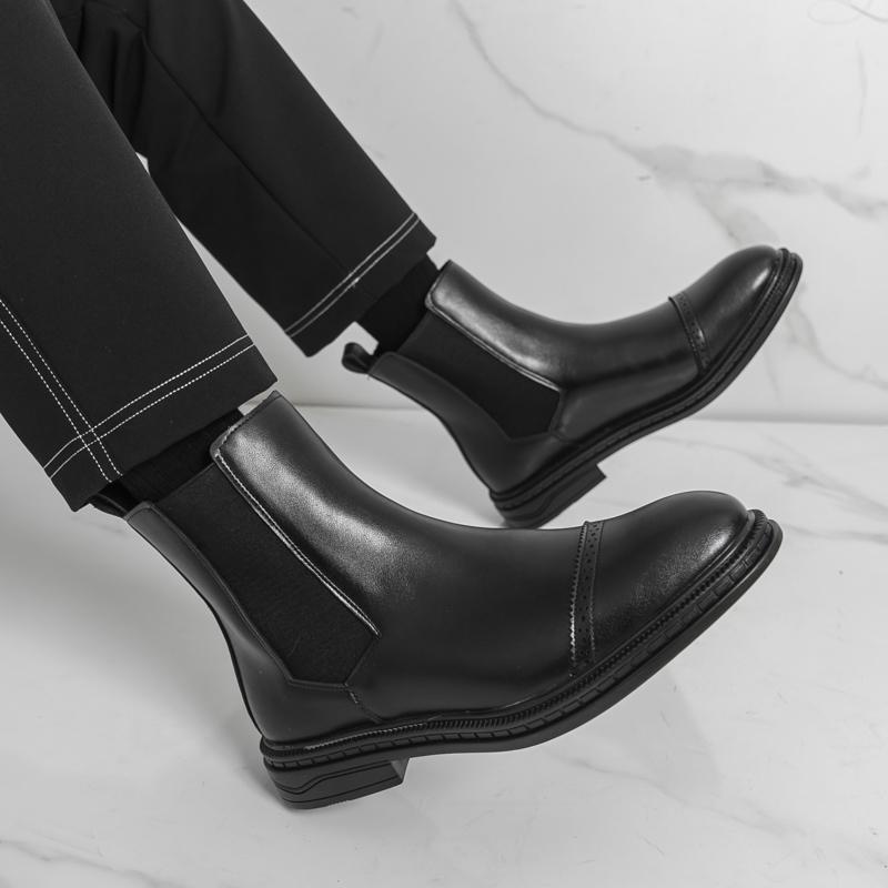 Fashion Winter Business Men Chelsea Leather Boots Black Men Casual and Comfortable Office Brand Boots Training Boots Sizes 38-46