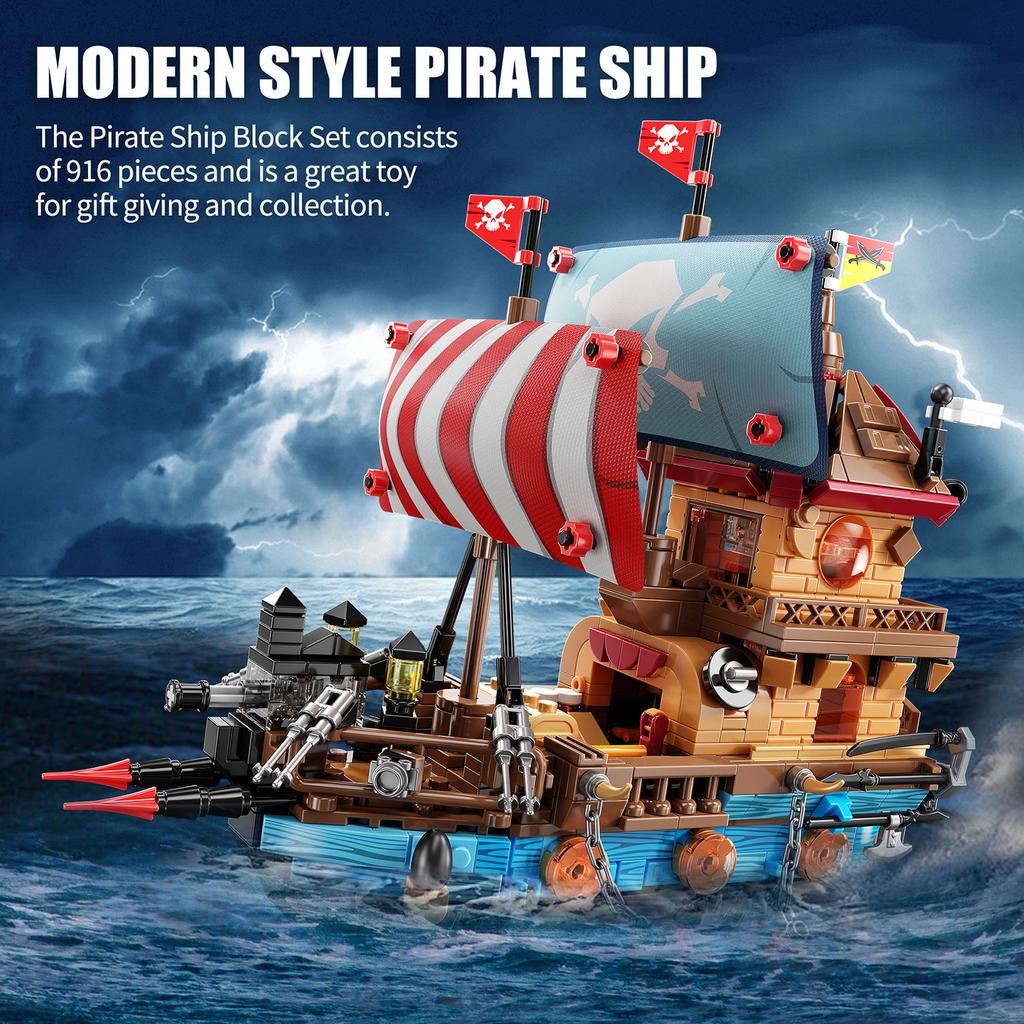 916PCS Pirate Ship Building Blocks Set Assemble Bricks Toys with LED Bricks Model Desktop Decoration Gifts For Kids