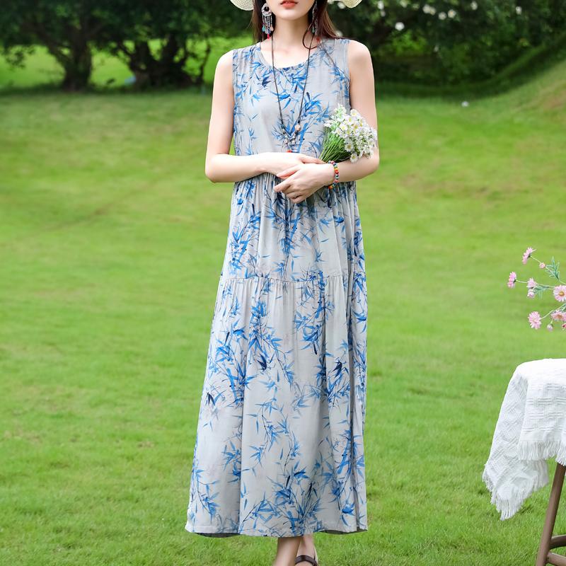 Vestido sin mangas de talla grande para mujer, vestidos largos casuales sueltos, ropa de verano vintage