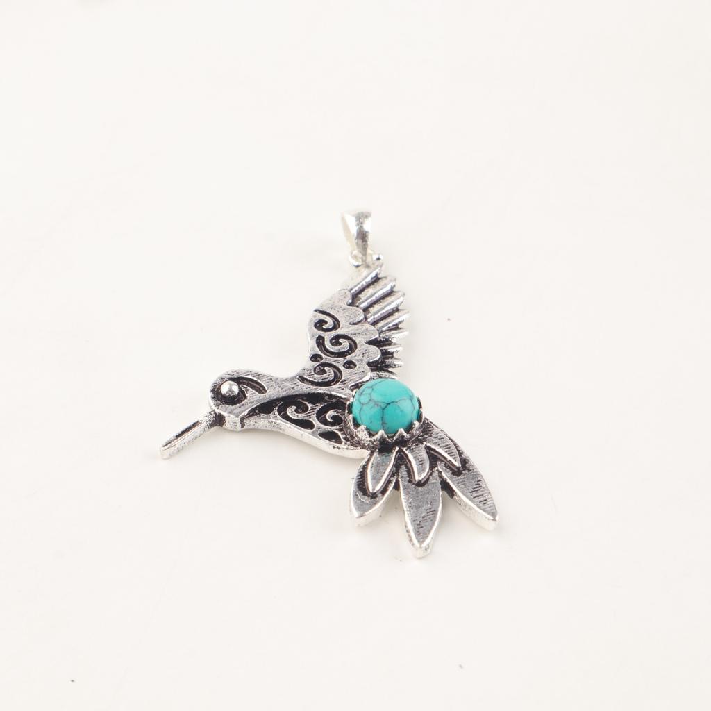 Natural Blue Turquoise Gemstone 925 Sterling Silver Jewelry Pendant1.8" For Gift CP-20-29