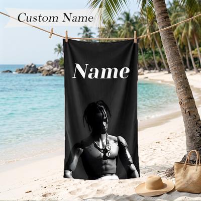 Travis Scott Custom Name Printed Beach Towel Personalized Soft Towel For Swimming Beach Travel