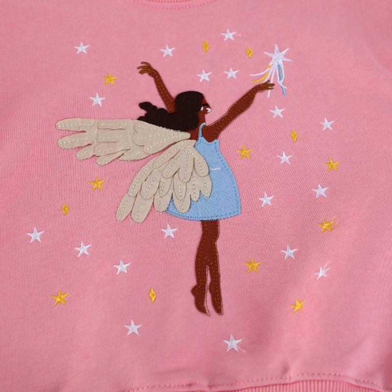 Girls Embroidered Sweatshirt Kids Cotton Knit Crew Neck Base Layer Top