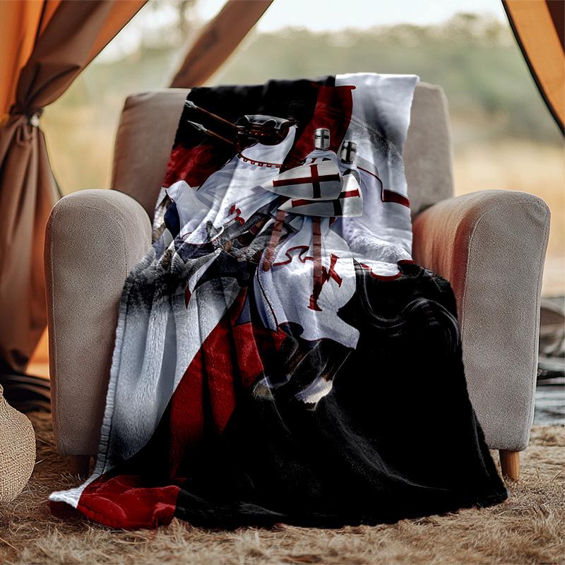 Cross Templars Knight Flannel Blanket Soft Warm All-Season Throw, Design for Camping, Car Travel, Hiking Sofa, Bed, Office Perfect Gift for Parties