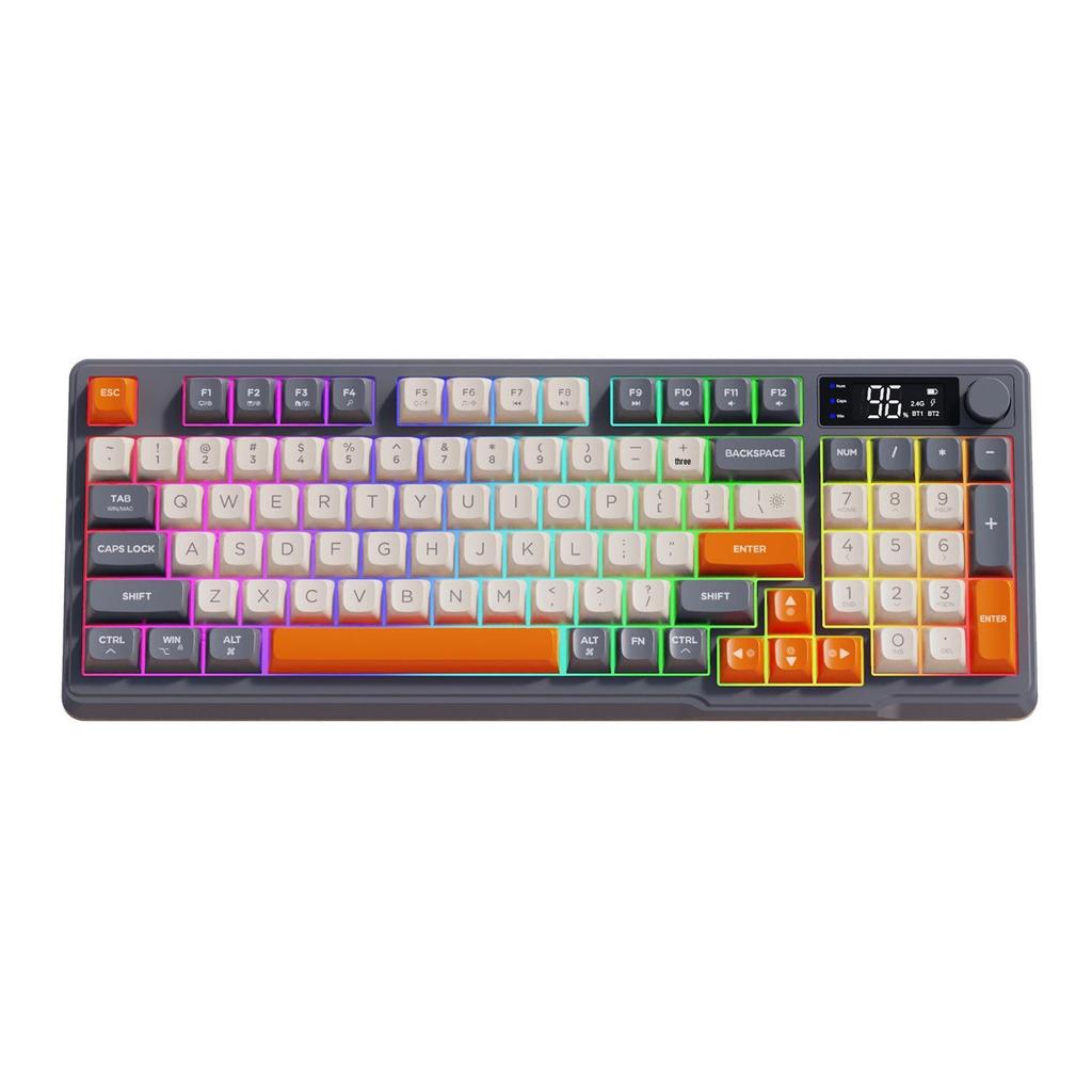 Free Wolf M96 Mechanical Feel Wireless Bluetooth Keyboard with Spherical PBT Keycaps, Display Screen & Knob.