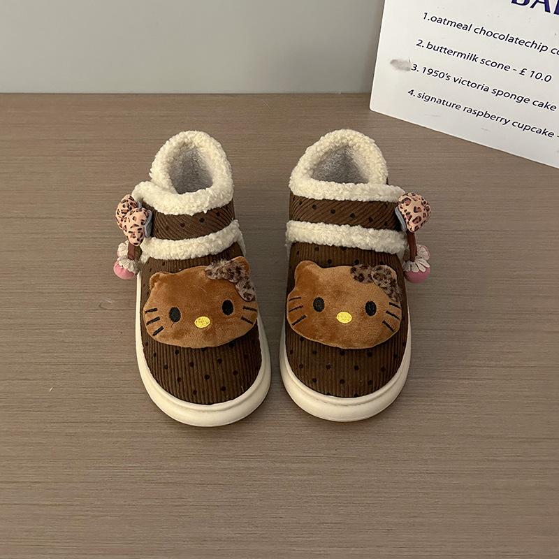 

Fashion flat-bottomed Velcro snow boots children s autumn and winter new Korean version of warm soft-soled piled thickened cotton shoes tide 36-37 коричневый