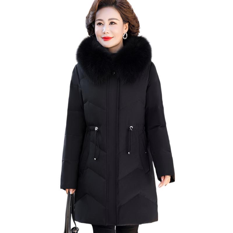 Women's 2023 Mid-Length Plus Size Duck Down Jacket - Warm, Stylish Winter Coat for Middle-Aged & Elderly