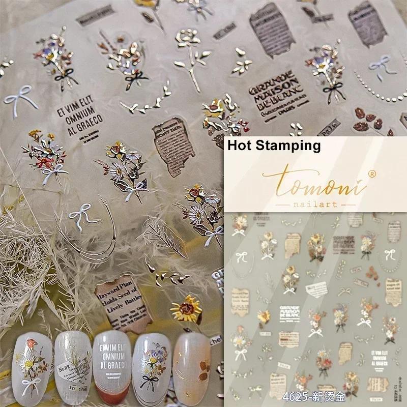 Crystal White Flower Leaves Petal Wet garden Spring Charming Elegant 5D Nail Art Stickers Rhinestone Adhesive Manicure Decals