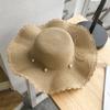 French Style Pearls Strap Straw Hat Wide Brim Women's Sun Hat Ins Folding Straw Hats  Girls