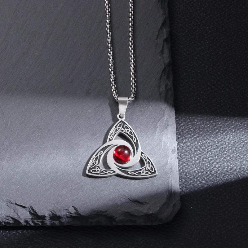 Silver Stainless Steel Witch Knot Pendant Necklace Celtic Knot Lucky Jewelry Christmas Gift for Friends Family