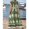 New Summer Holiday Style Printed V-neck Waist Short-sleeved Dress Holiday Long Dress
