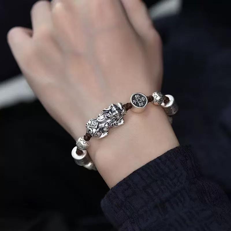 Pixiu Copper Coin Bracelet: Ethnic-Style Handcrafted Rope, Retro Creative Gift for Men