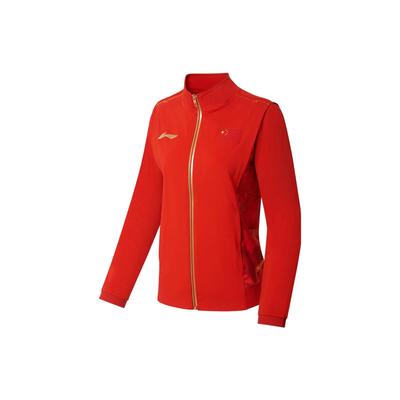 Li Ning Série Stolního Tenisu Potisk Písmeny Stojáček Ocenění Mistrovství Světa ve Stolním Tenise Sportovní Bunda Dámská Bunda Plamenně Červená AYYS022-2