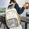 Zaino Gatto Kawaii Ita Bag Grande Capacità Zaino Scolastico in Nylon con Tasca Trasparente per Pin Zaino Anime Carino per Ragazze