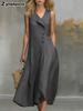 Casual Fashion Solid Color Stand Collar Buttoned Ruffle Hemless Women's Dress