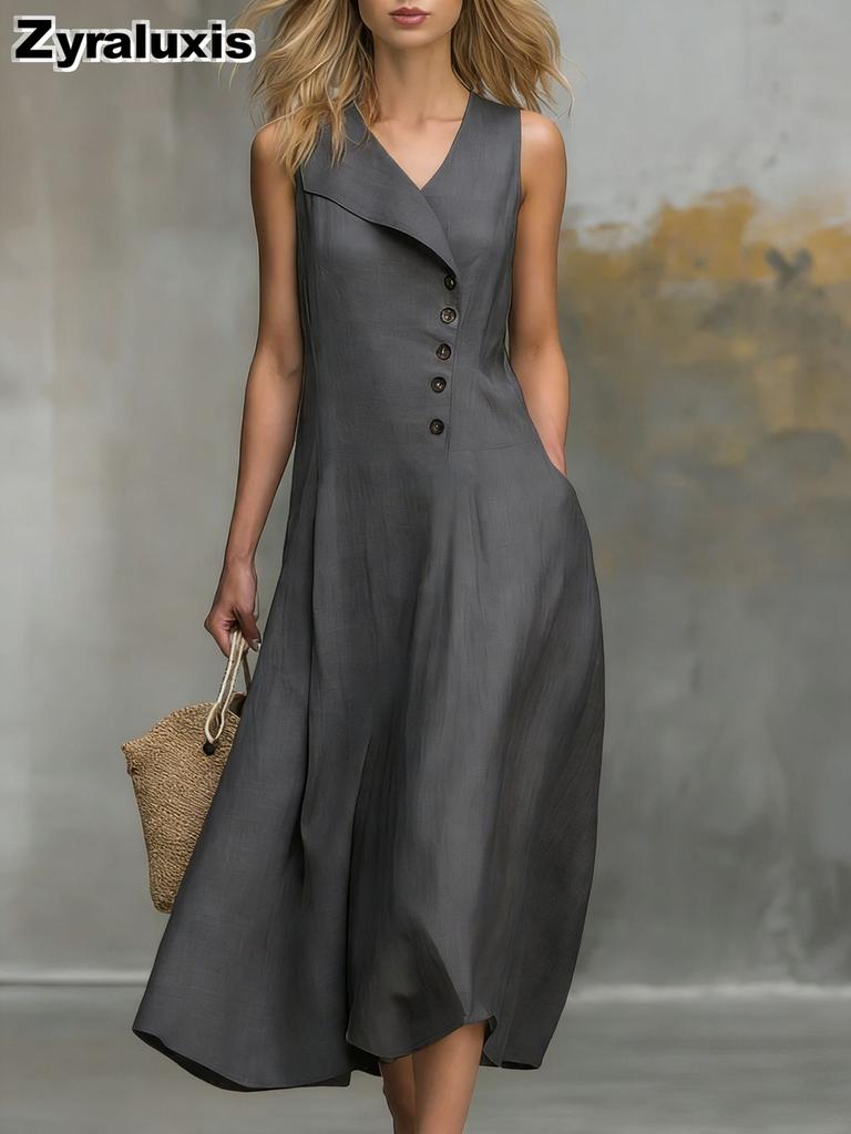 Casual Fashion Solid Color Stand Collar Buttoned Ruffle Hemless Women's Dress
