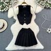 Internet Celebrity Vest Waistcoat Pleated Skirt Suit Metal Buckle