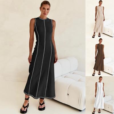 Round Necked Sleeveless Vest Skirt For Women's New Contrasting Line Dress For Summer