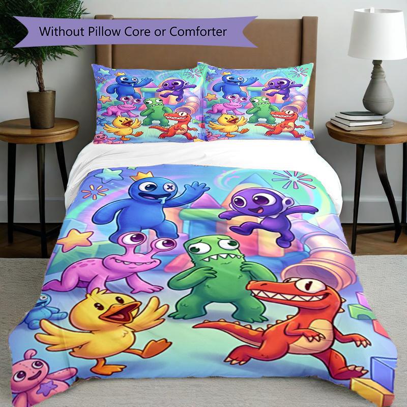 3-teiliges Bettbezug-Set (1 * Bettbezug + 2 * Kissenbezug, ohne Kern), Spiel Rainbow Friends Druck Bettwäsche-Set, Schlafzimmer-Dekoration, Ganzjahres, Geburtstagsgeschenk