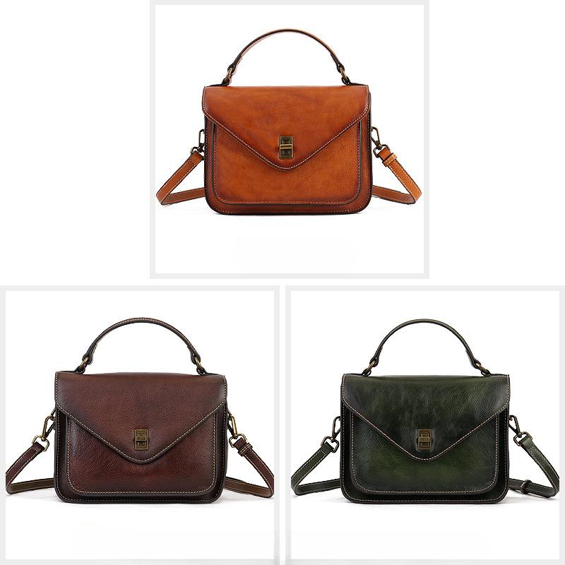 Top Layer Cowhide Women's Handbag Street Vintage Messenger Bag Women's Premium Envelope Genuine Leather Crossbody Bag