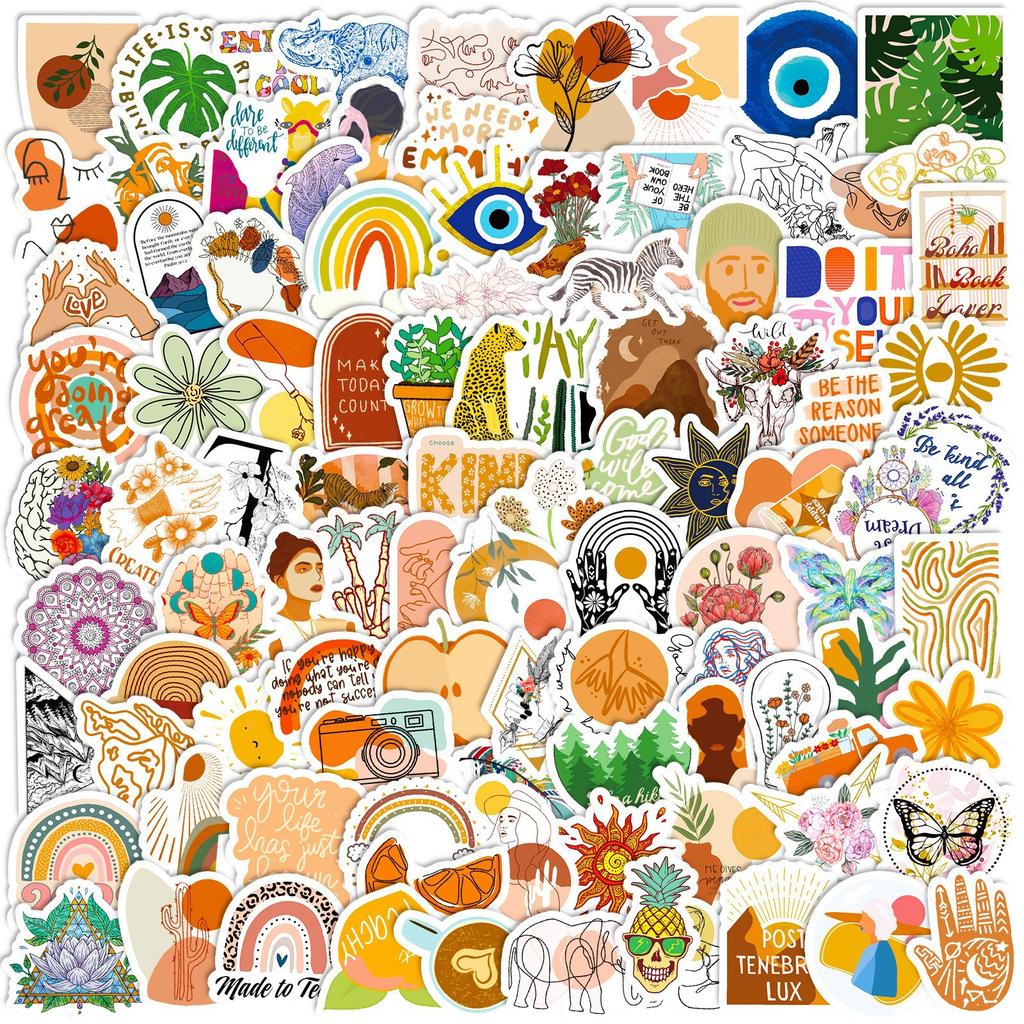 100 Small Size 4cm Leaves Bohemian Stickers Retro Aesthetic Art
