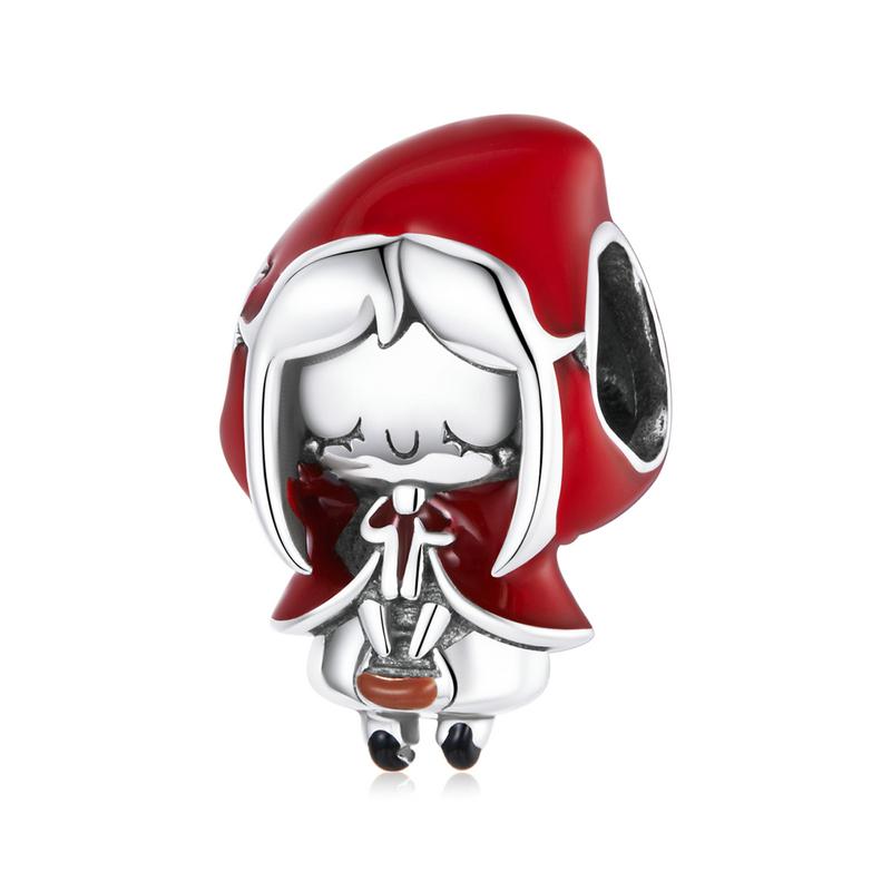 bamoer 925 Silver Fairy Tale Charm Little Red Riding Hood Forest Love Candle House Wolf Charm for Bracelet DIY