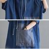 DIMANAF Plus Size 2024 Spring Women Denim Dress Hat Casual Vintage Long Sleeve Loose Oversized Dress Pockets