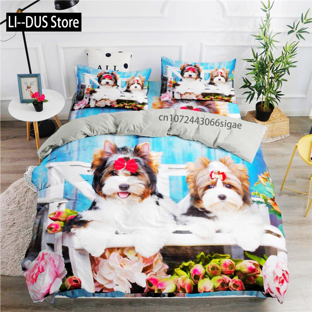 Cute White Dogs Bedding Set Lovely Puppy Husky Comforter Set King Queen Size Duvet Cover Set With Pillowcase Bed Linen For Girls