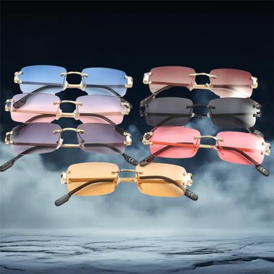 Small Metal Sunglasses Vintage Rectangle Frame Sunglasses Retro Rimless Sun Glasses UV400 90s Shades Summer Eyewear