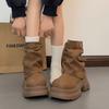 Retro thick-soled Maillard trouser boots women's 2025 new autumn versatile height-increasing and thin thick-heeled short fashion boots