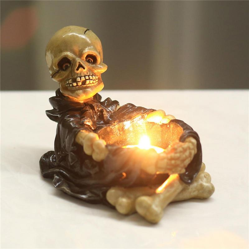 Skull Candlestick Holders Resin Candlestick Crafts Spooky Tealight Candle Holder Horror Skull Candle Holders Candle Holder Decor