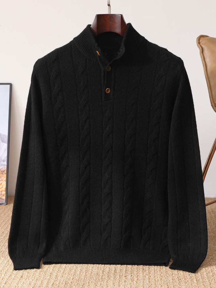Men's Wool Half-Zip Sweater: Autumn/Winter Business Casual Knit with Long Sleeves