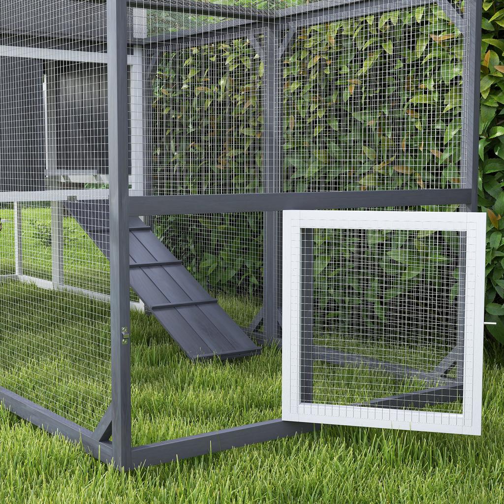 Pollaio con Recinto per 3-4 Galline, Nido a 3 Scomparti, Superficie 1,9 m², Legno di Abete, Grigio