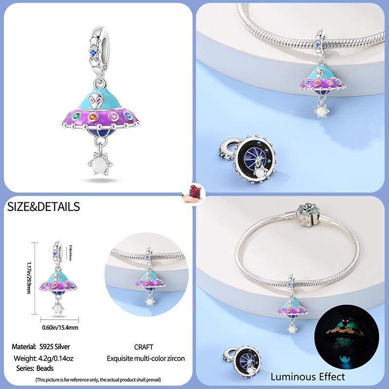 New Copper Fashion Glowing Space Astronaut Spaceship Charms Beads Fit Brand Original Bracelet Diy Jewelry Gift