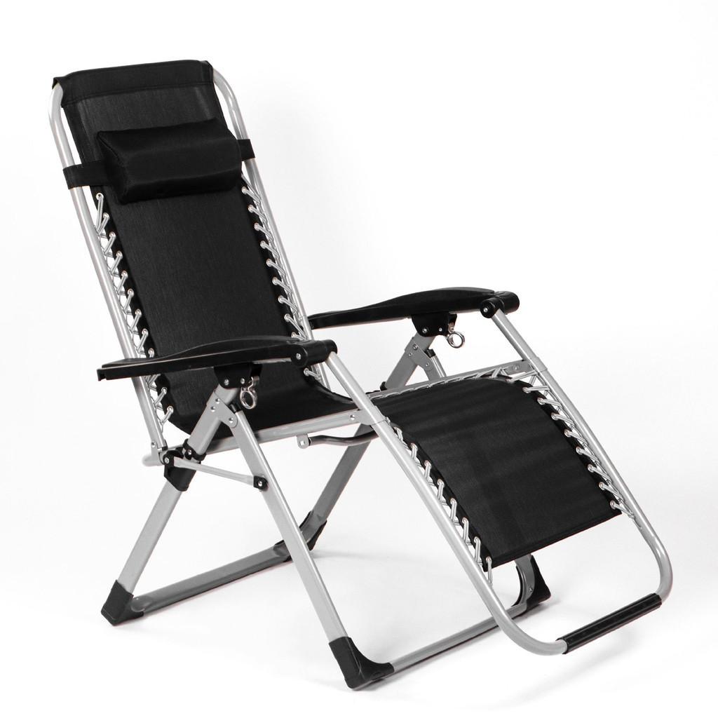 Black Ergonomic Lazy Chair Portable Lounge Deck Chair Home Leisure Recliner Foldable Armchair