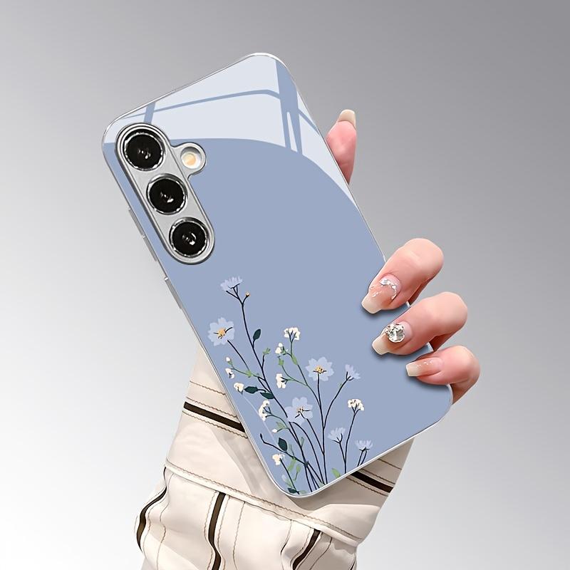 Light blue and white flower-shaped silver-plated Phone Case for Samsung Galaxy S26 S25 S24 S23 S22 S20 FE Ultra Plus drop Cover