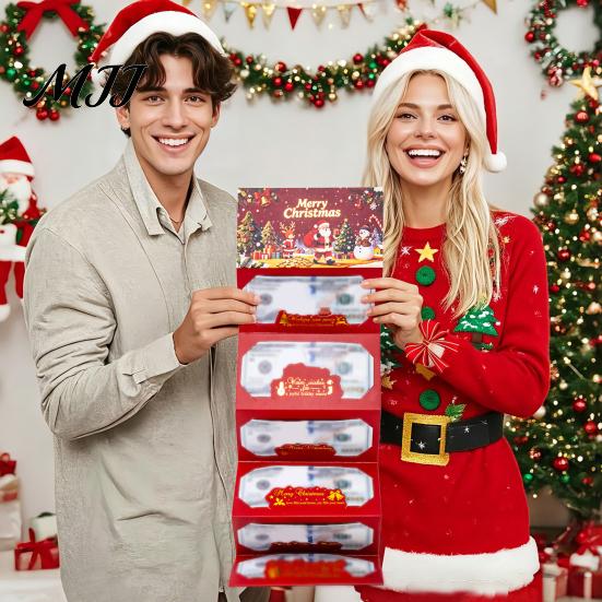 Christmas Gift Giving Supplies Money Card Holder with 6 Slots, Santa/Elk/Tree Theme Cash Box for Santa Claus Bills And Cards, Festive Cardboard
