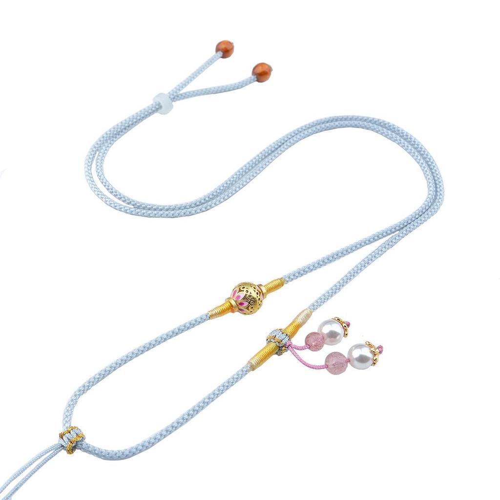 Premium Hand-woven Necklace: Gold Amber, Crystal, and Jade Pendant Cord
